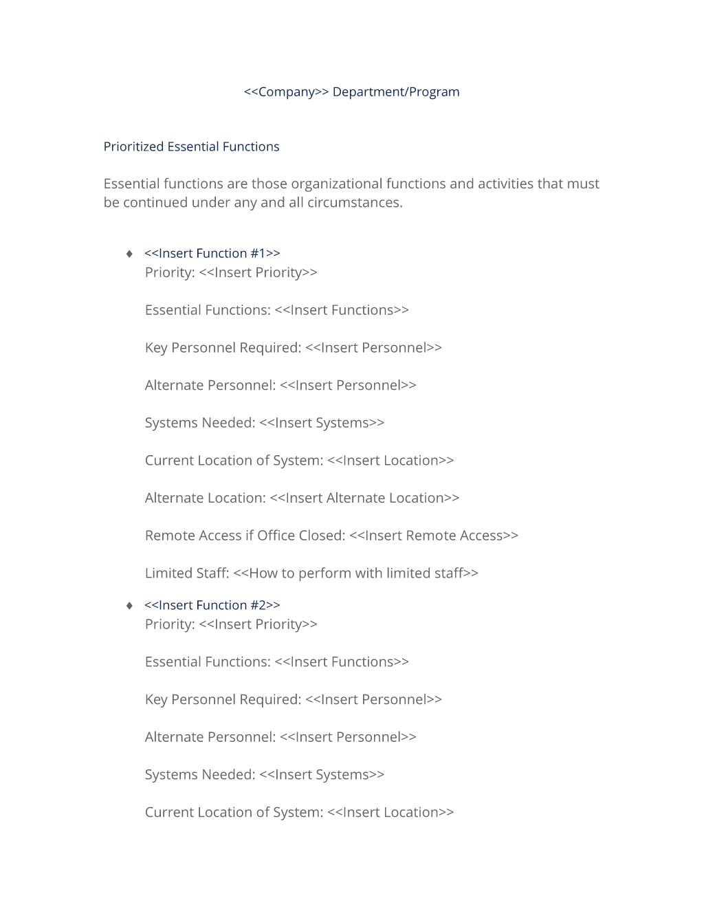 Essential Functions Priority List