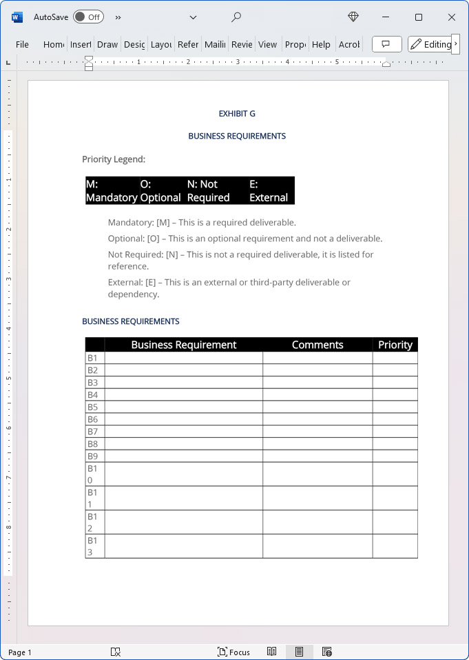 Exhibit G (Business Requirements)