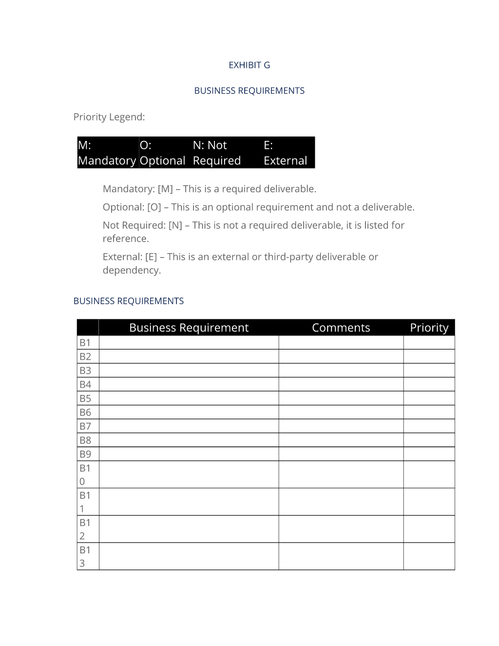 Exhibit G (Business Requirements) Exhibit G (Business Requirements)