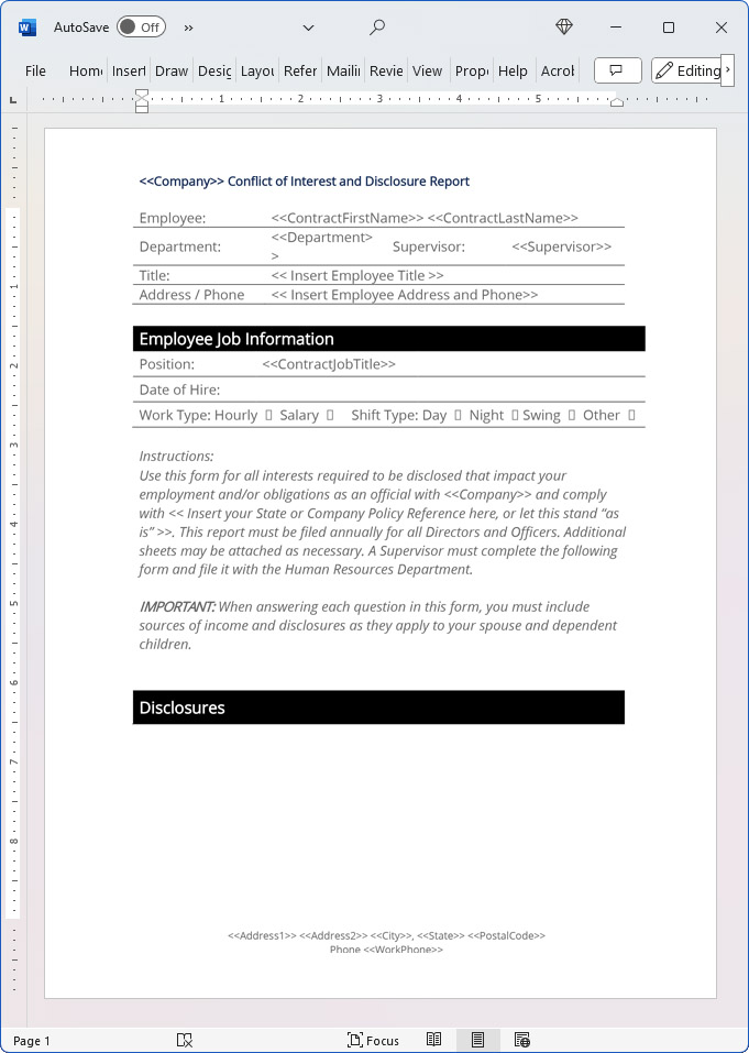 Financial Conflict of Interest Report