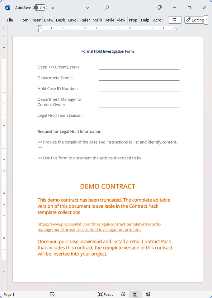 Formal Record Hold Investigation Form