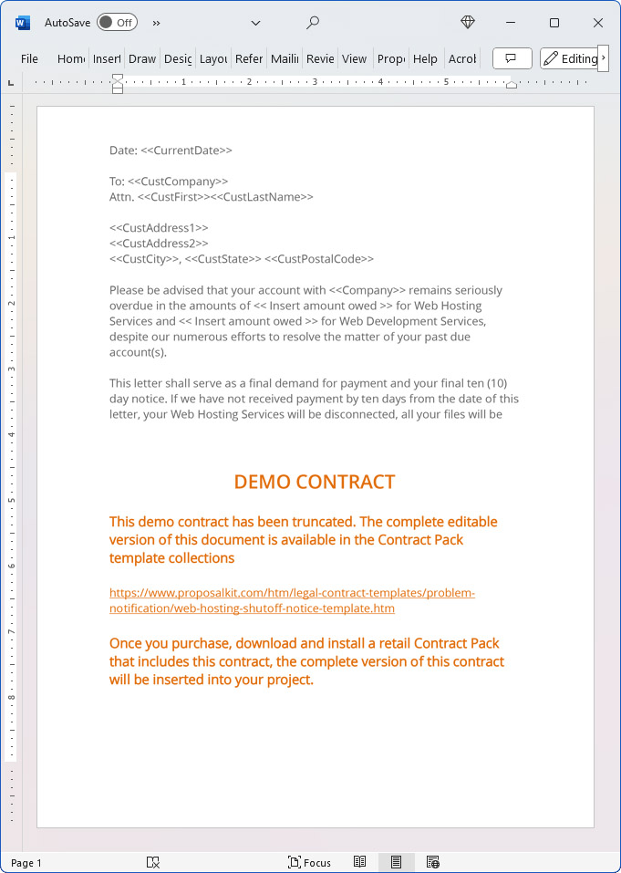 Web Hosting Shutoff Notice