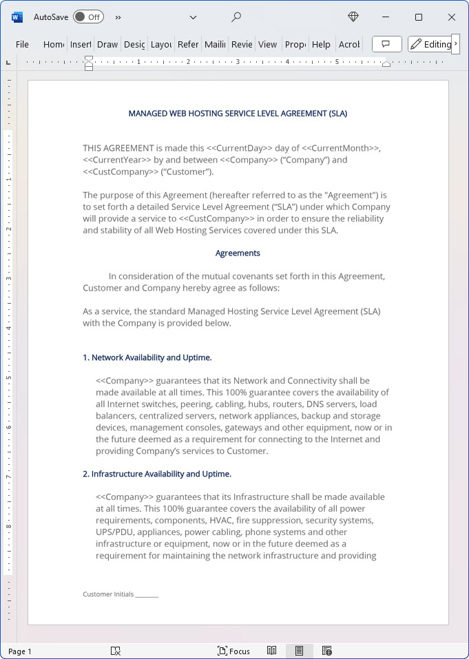 Managed Hosting Service Level Agreement