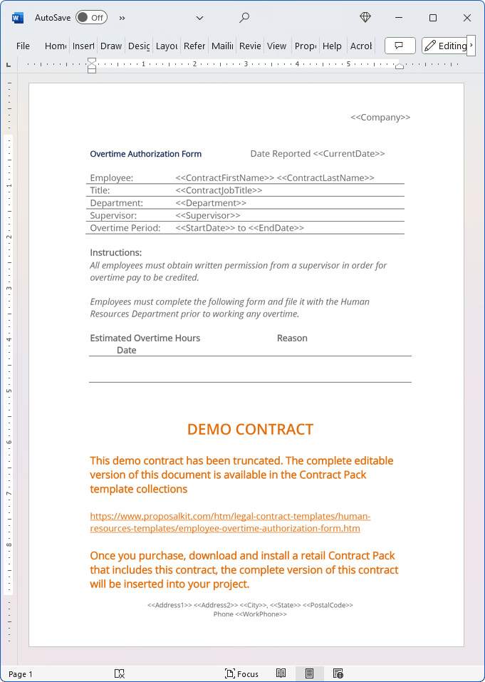 Employee Overtime Authorization Form