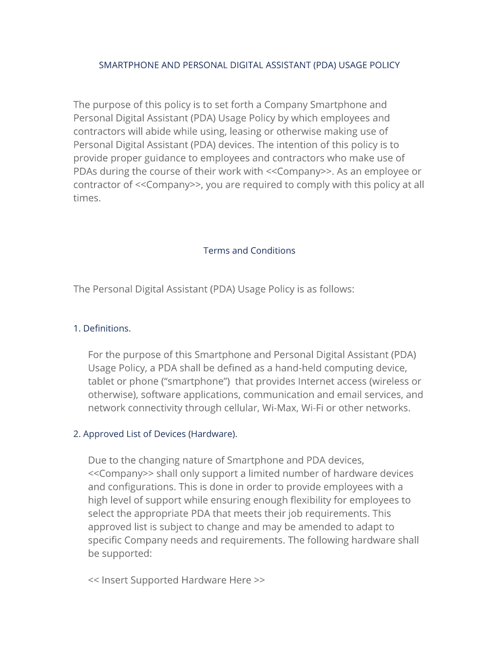 Smartphone and PDA Usage Policy