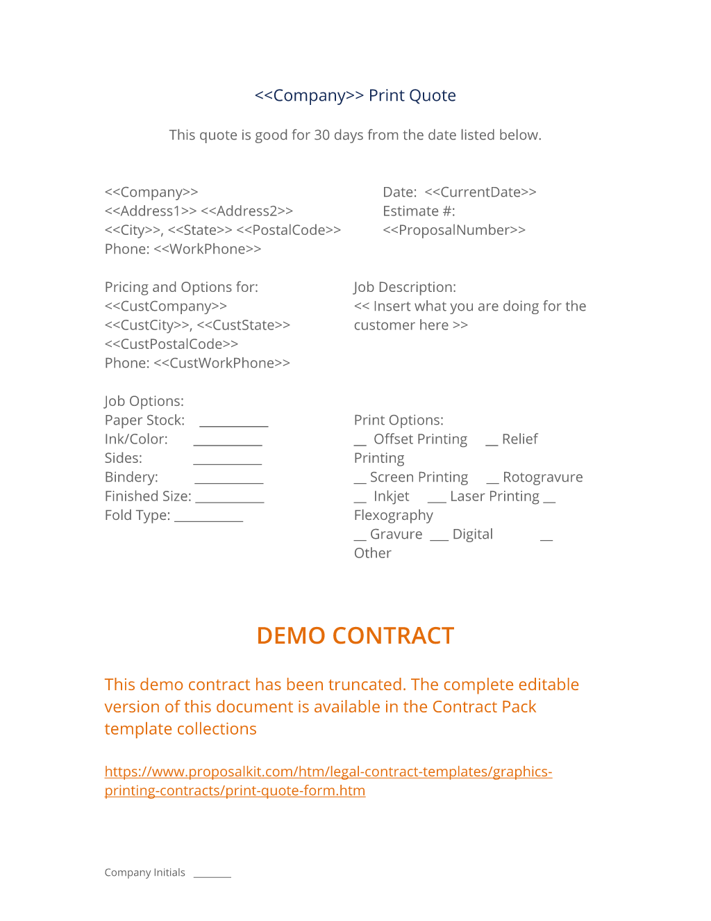Print Quote Form