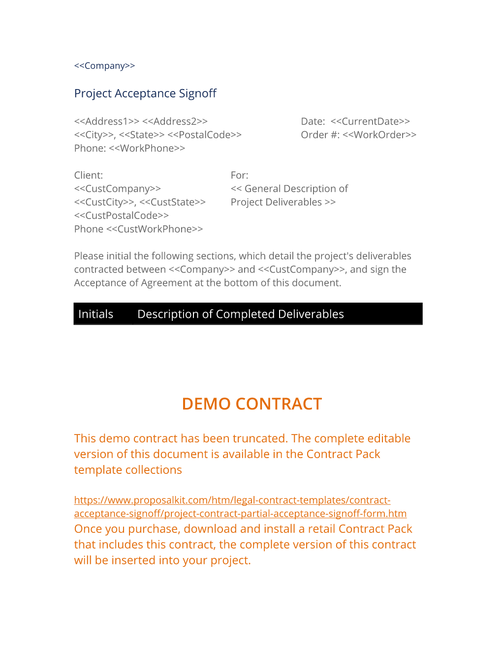 Sample Sign Off Document Template