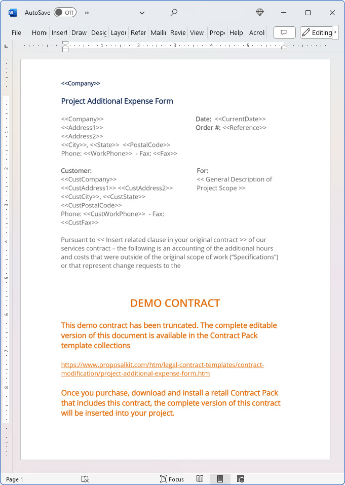 Project Additional Expense Form