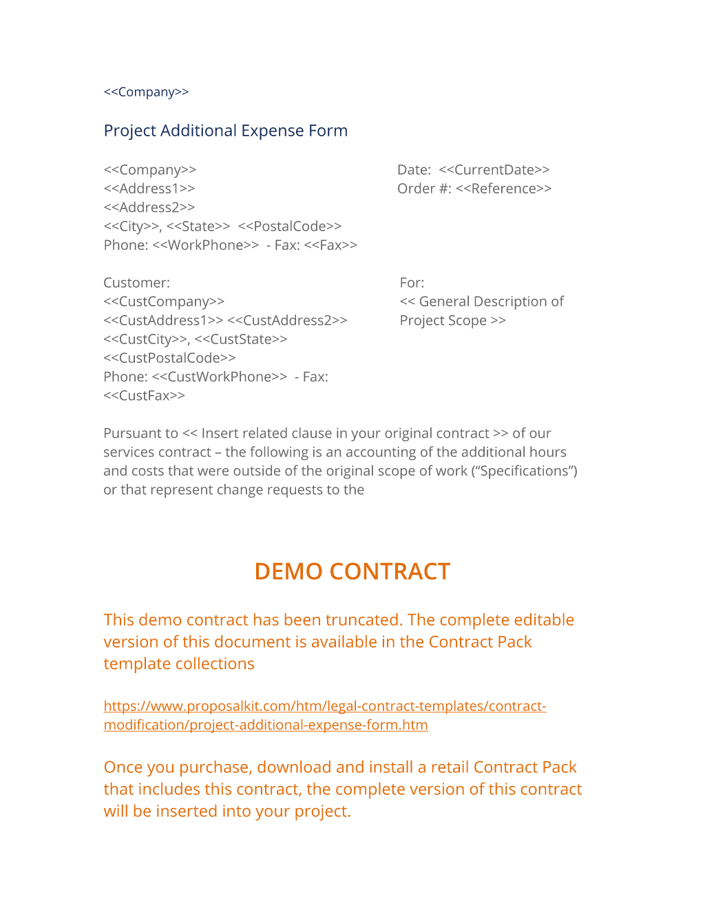 Project Additional Expense Form