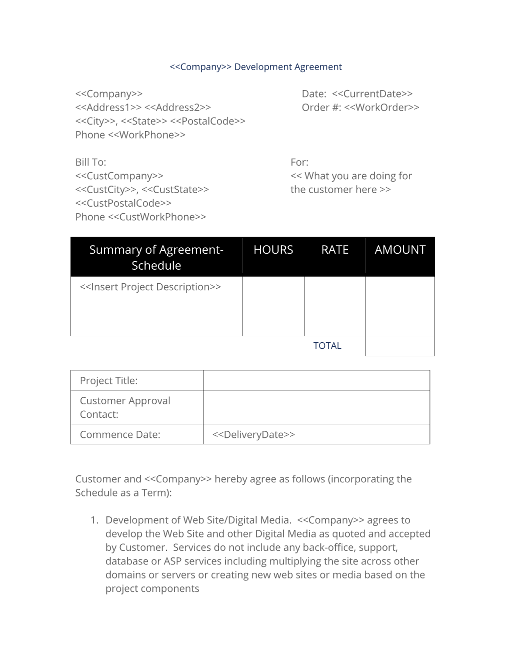Web Site Development Short Agreement (UK & Australia)