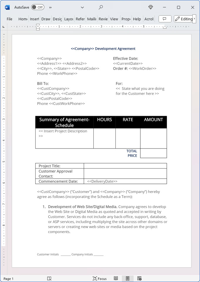 Web Development Short Form Contract (Canada)
