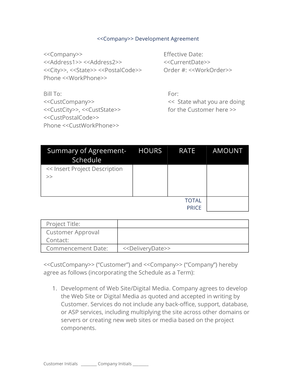 Web Development Short Form Contract (Canada)
