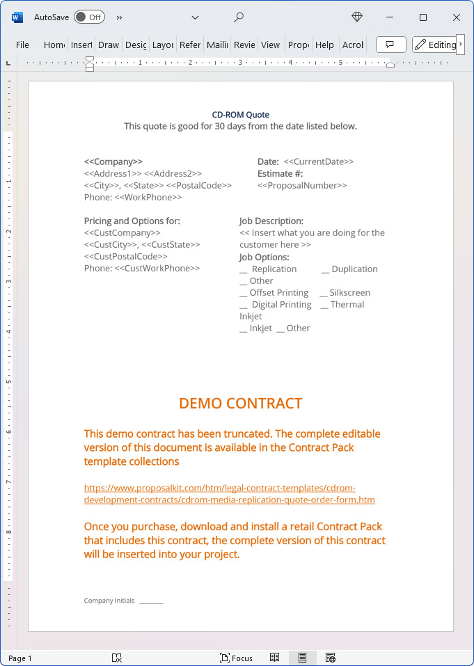 Replication Quote Order Form