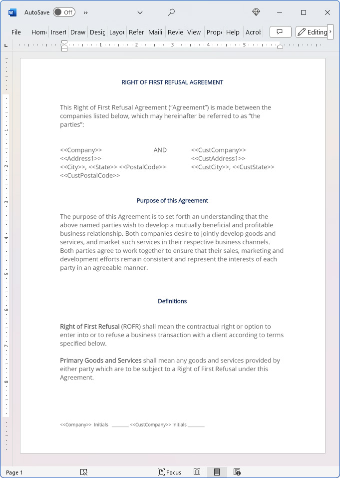 Right of First Refusal Partnership Agreement