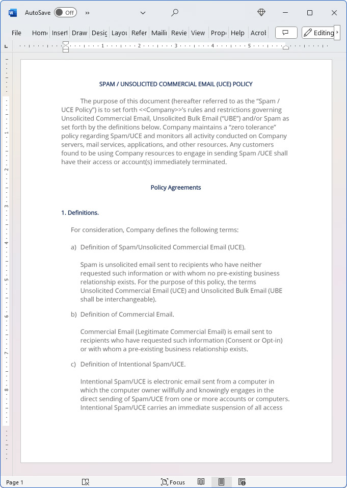 Spam and Unsolicited Commercial Email (UCE) Policy