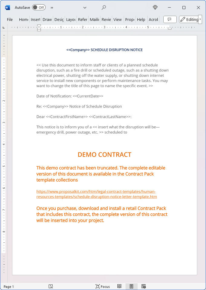 Schedule Disruption Notice Letter