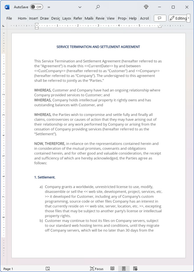 Service Termination and Settlement Agreement