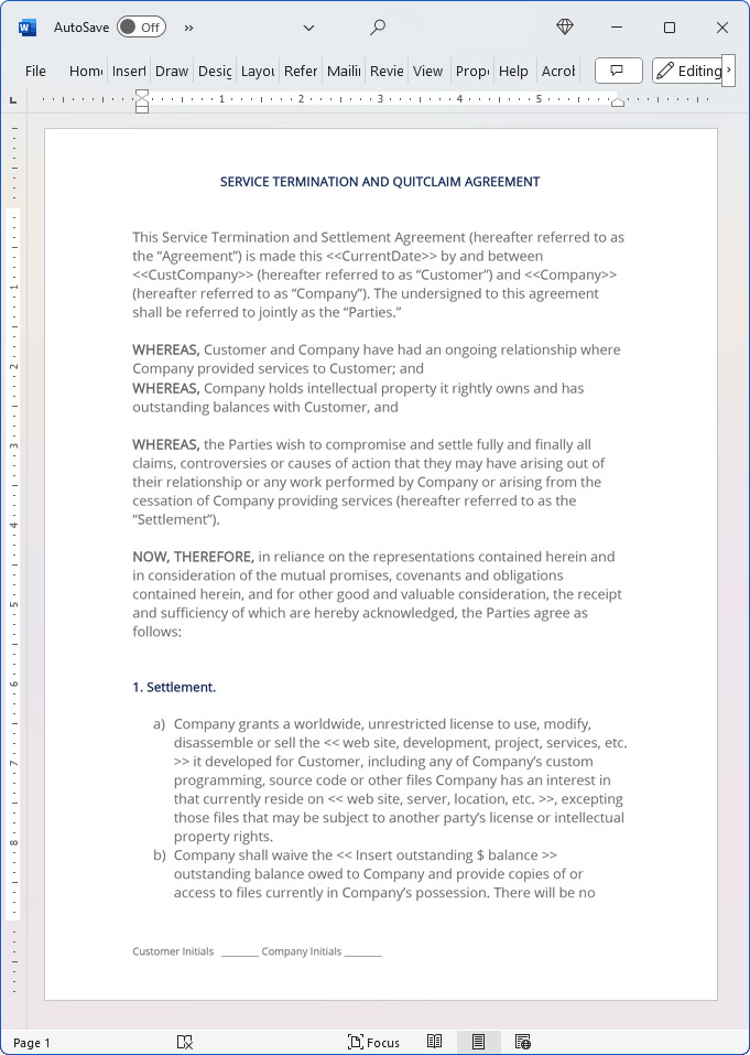 Service Termination and Settlement (No Migration)