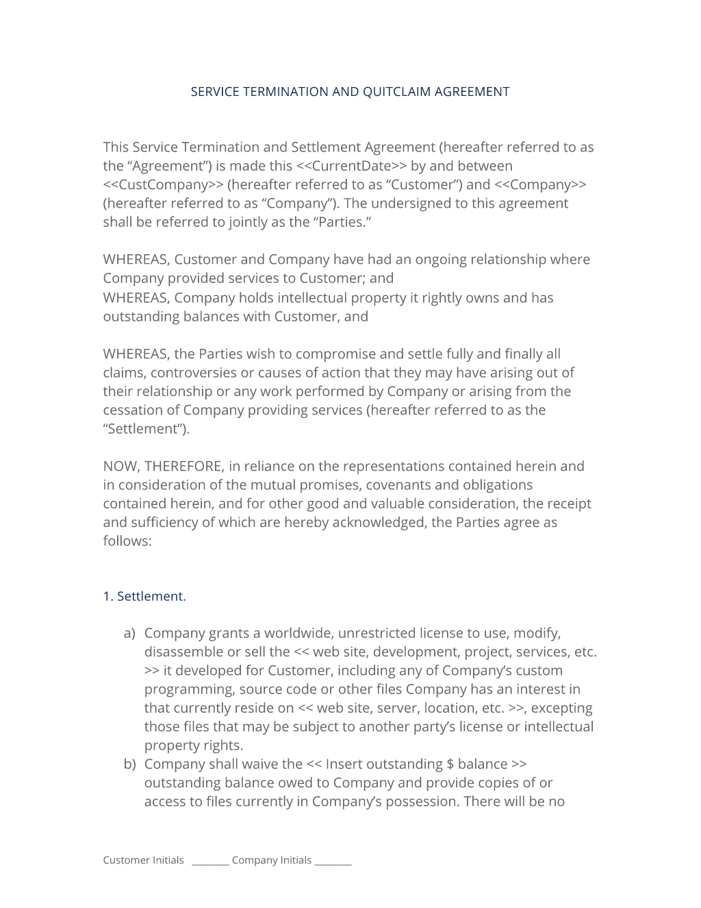 Service Termination and Settlement (No Migration)