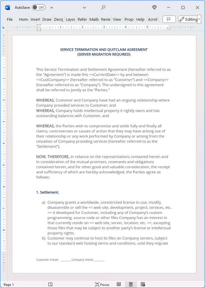 Service Termination and Settlement (Server Migration)