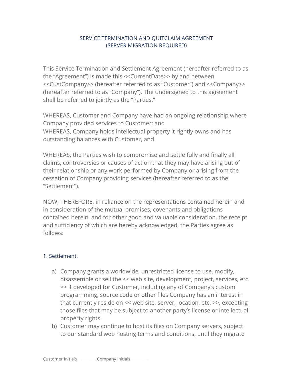 Service Termination and Settlement (Server Migration)
