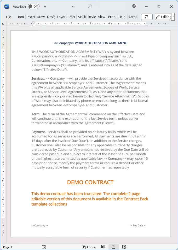 Simple Work Authorization Agreement