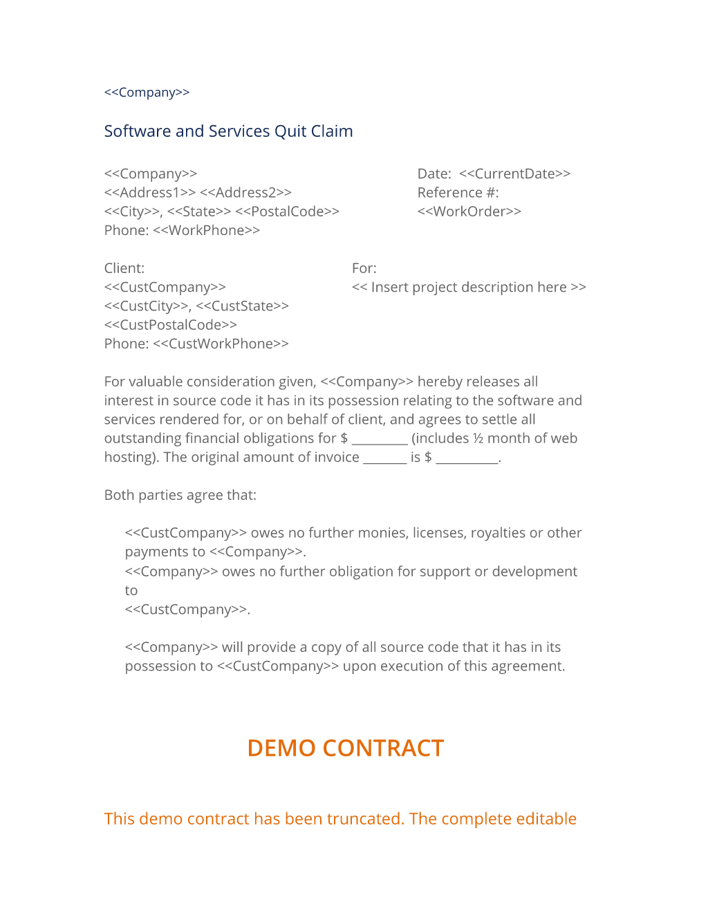 Software and Services Quit Claim