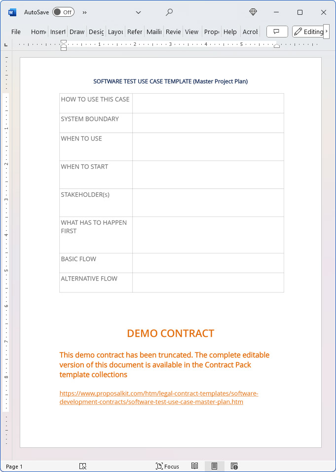 Software Test Use Case (Master Plan)