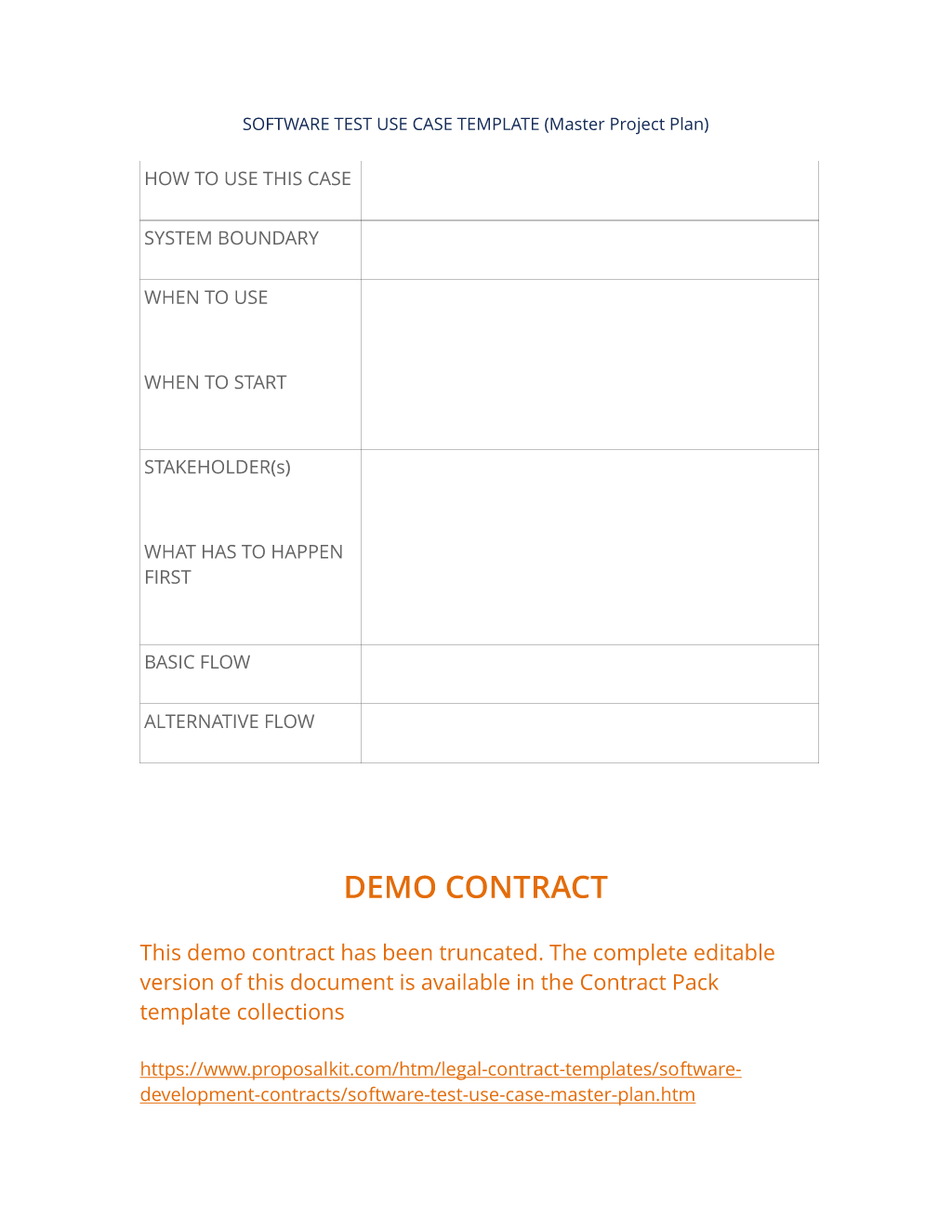 Software Test Use Case (Master Plan)