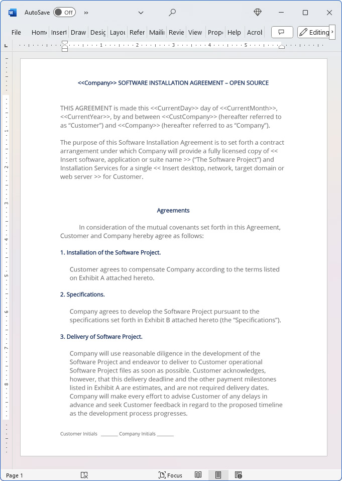 Open Source Software Installation Agreement