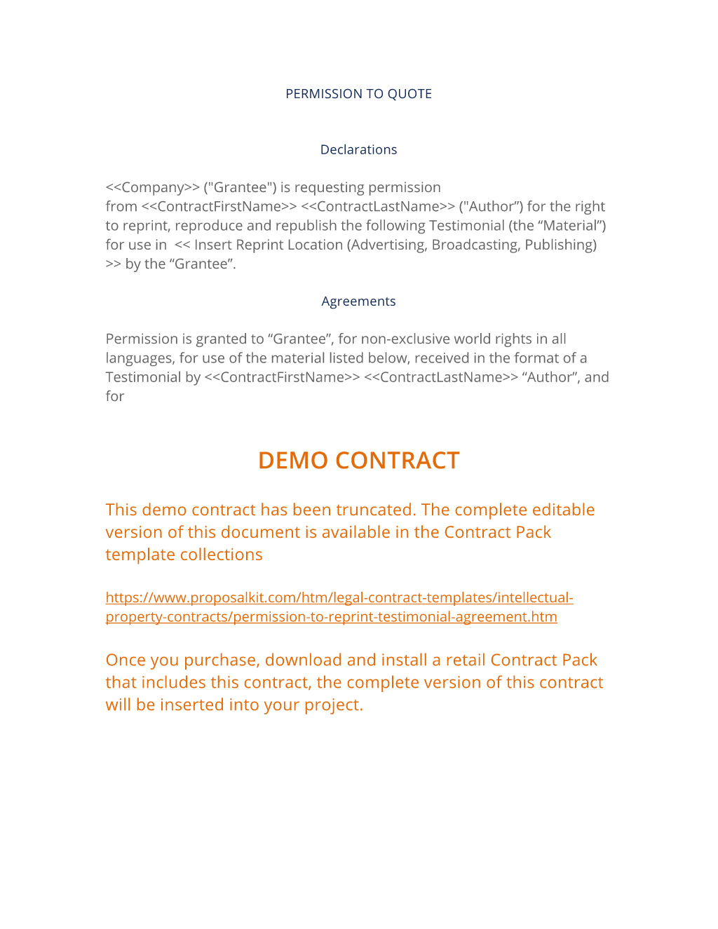 Permission to Reprint Testimonial Agreement