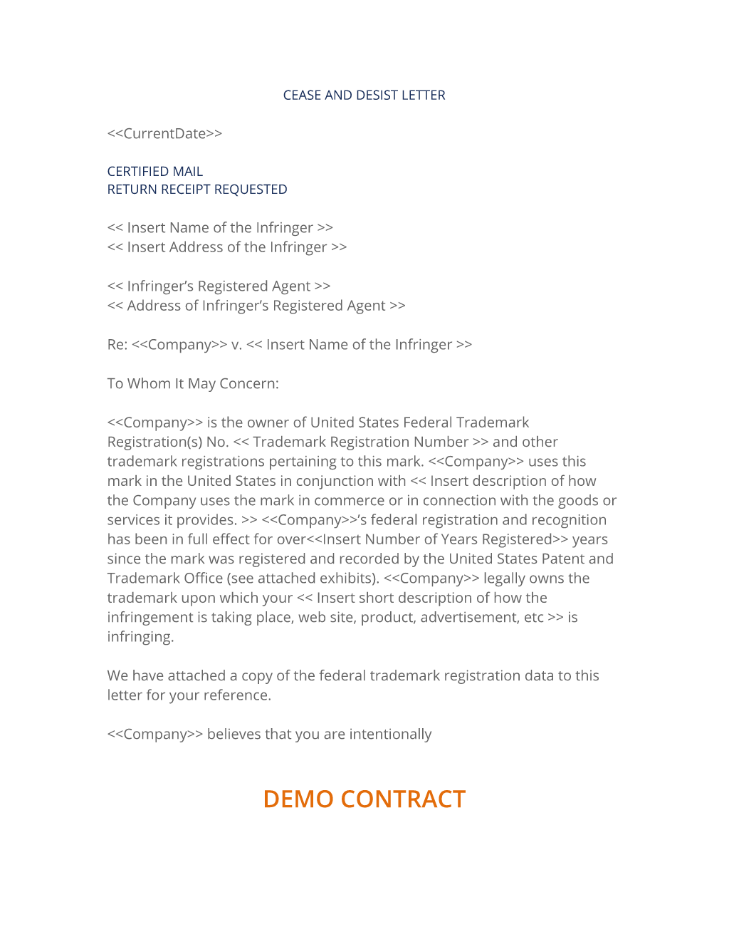 Trademark Cease and Desist Notification Form