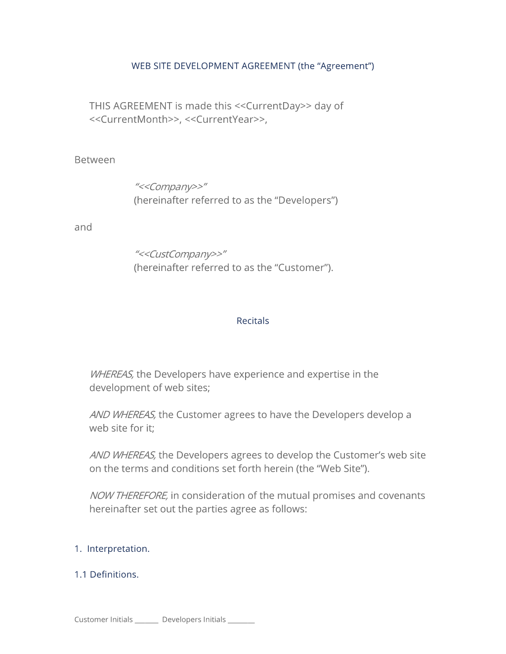 Web Development Contract (Developer Centered) (Canada)