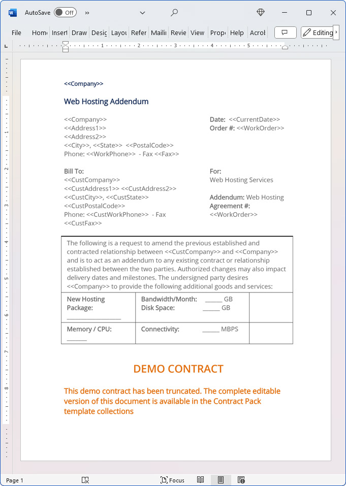 Web Hosting Change Addendum