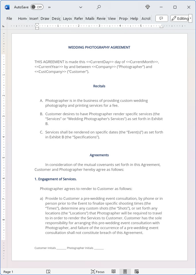 Wedding Photography Agreement