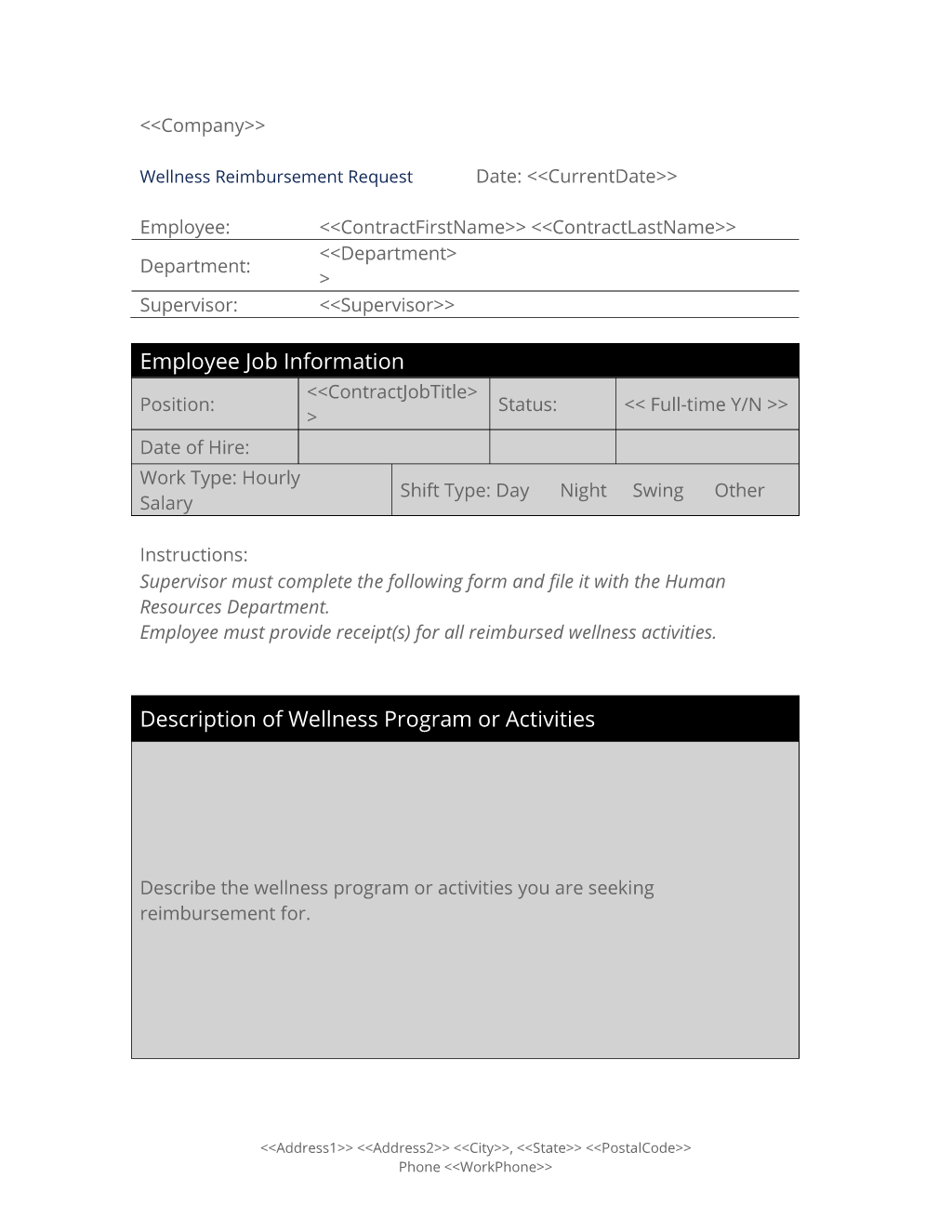 Wellness Reimbursement Request