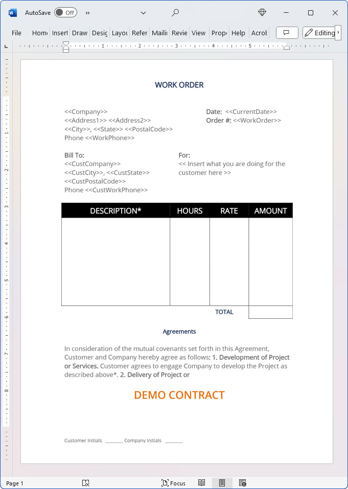 General Project Work Order (No Deposit)