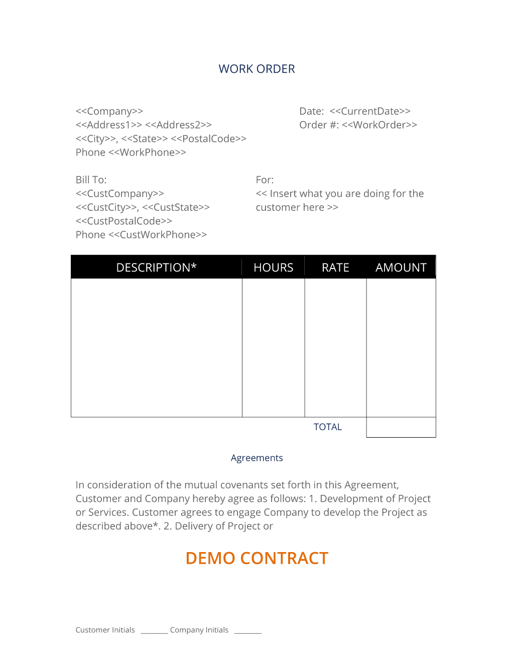 General Project Work Order (No Deposit)