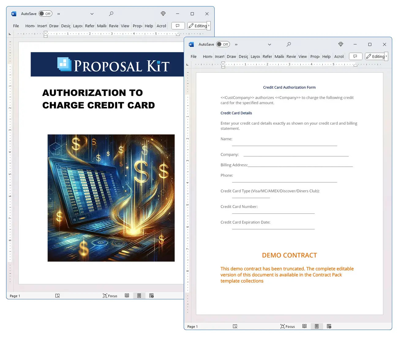 Authorization to Charge Credit Card Concepts