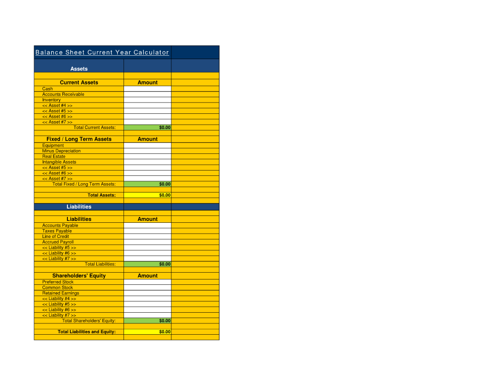 Balance Sheet Current Year Calculator