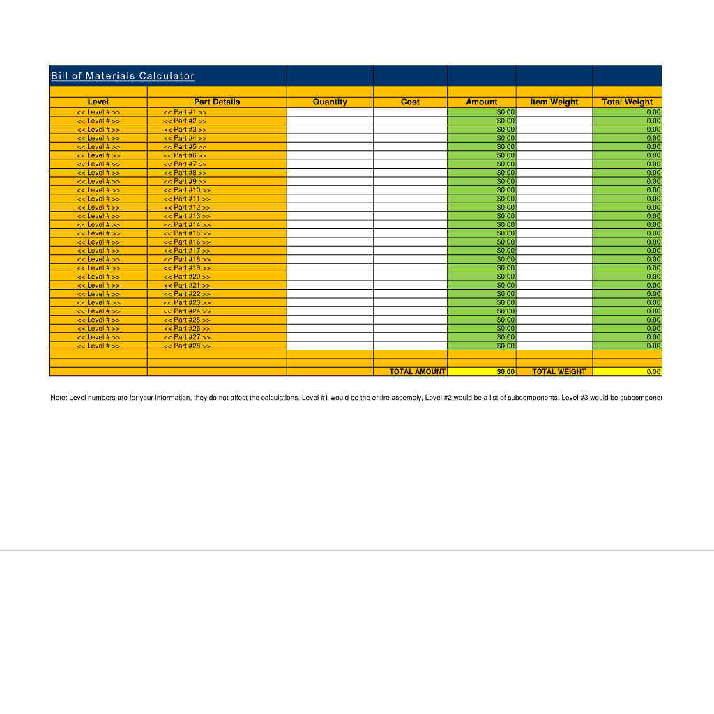 Bill of Materials Calculator