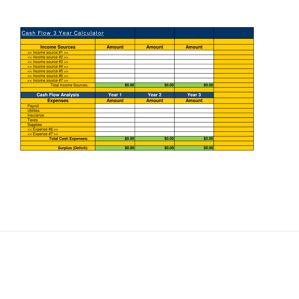 Cash Flow Three Year Calculator