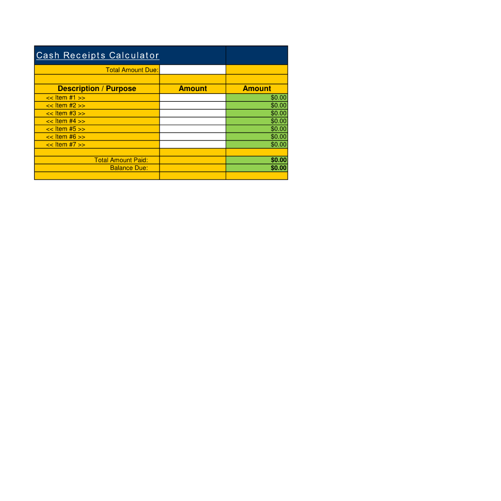 Cash Receipts Calculator