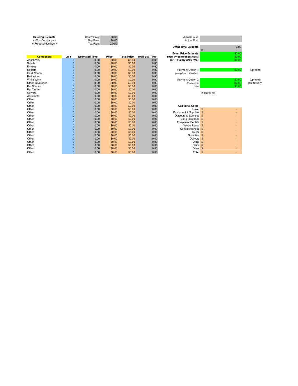 Catering Estimate Spreadsheet