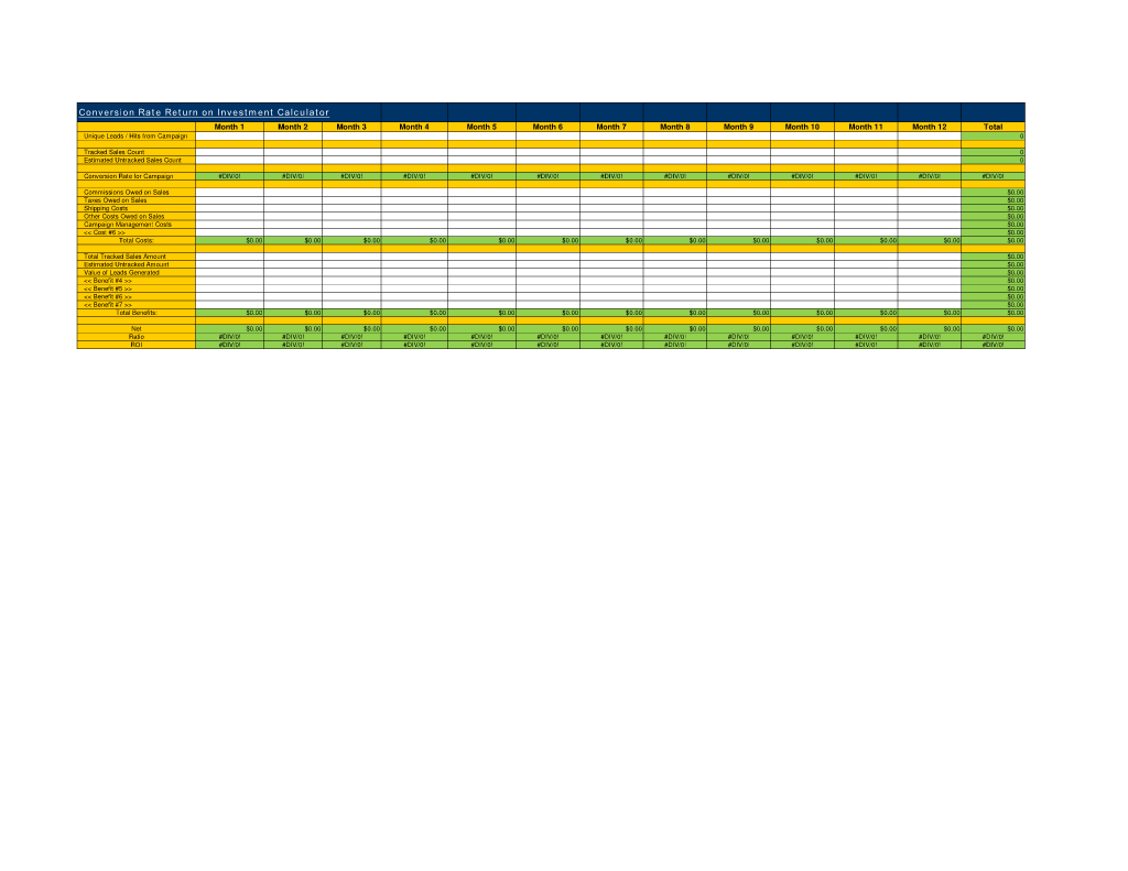 Conversion Rate Return on Investment Calculator