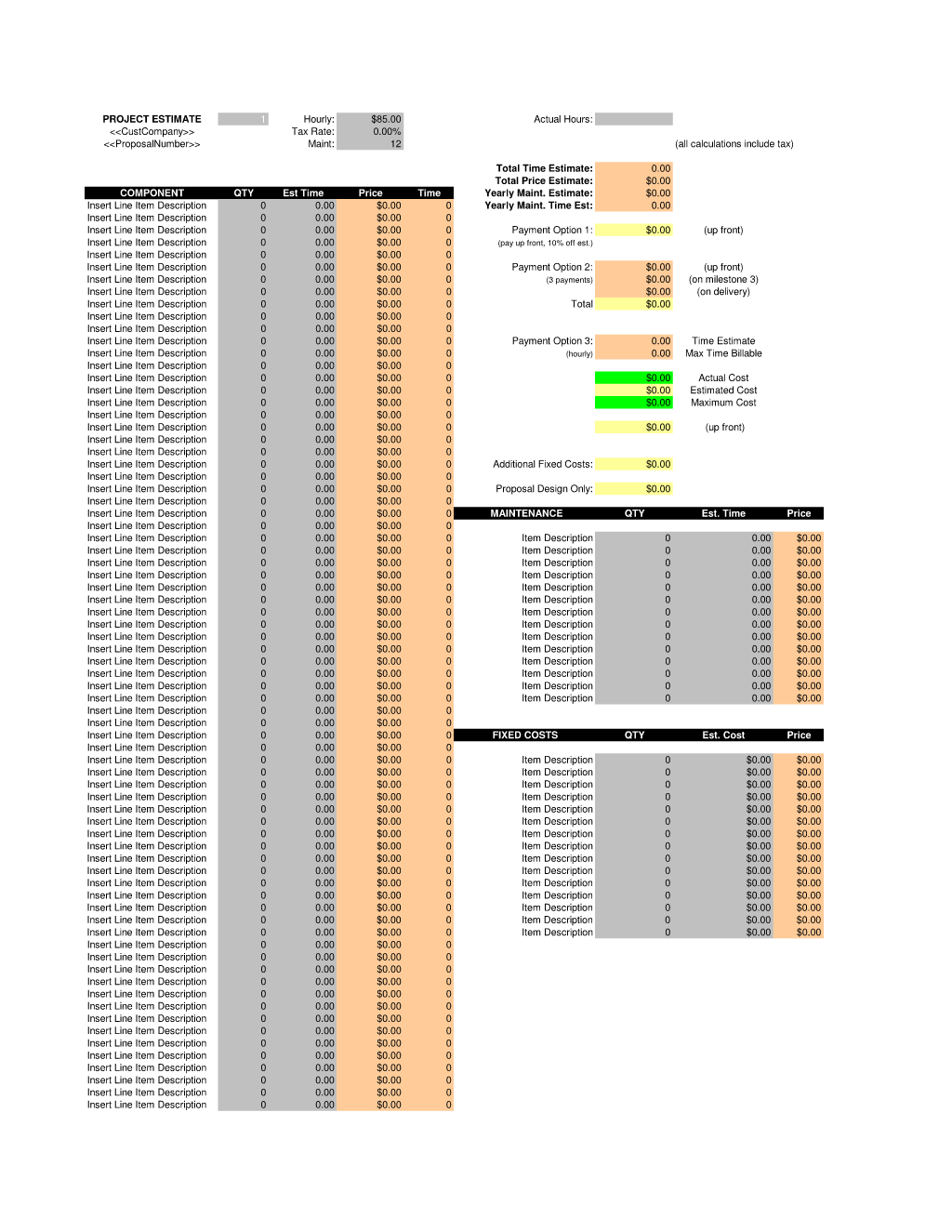 General Project Estimate Spreadsheet