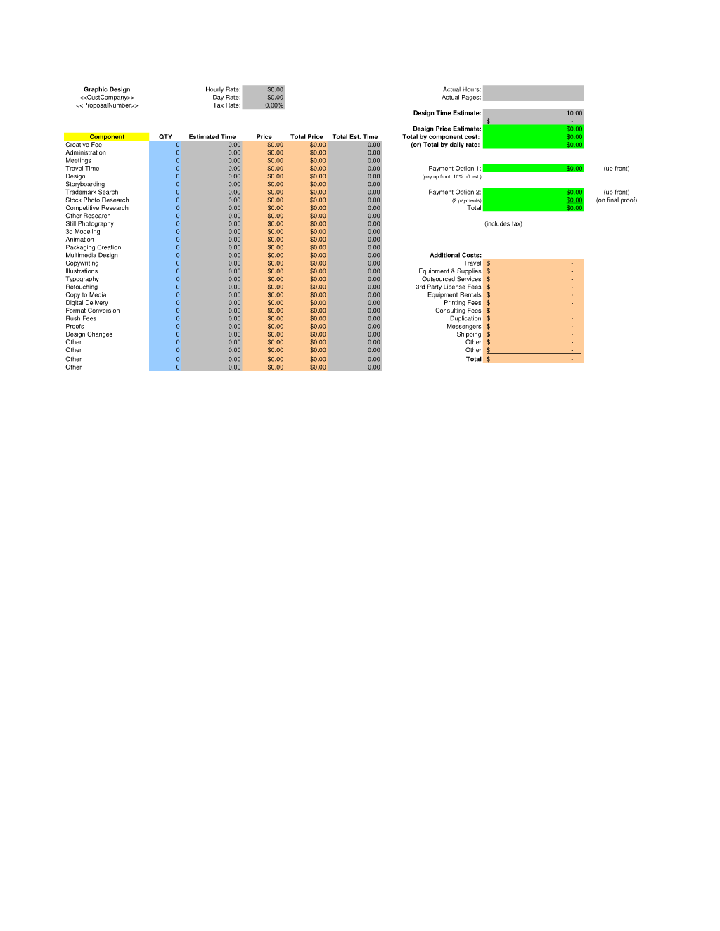 Graphic Design Estimate Spreadsheet