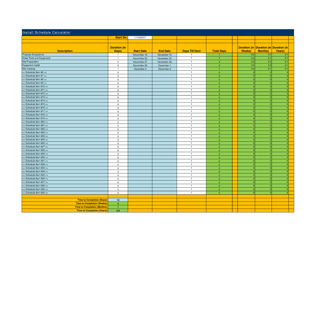 Install Schedule Calculator