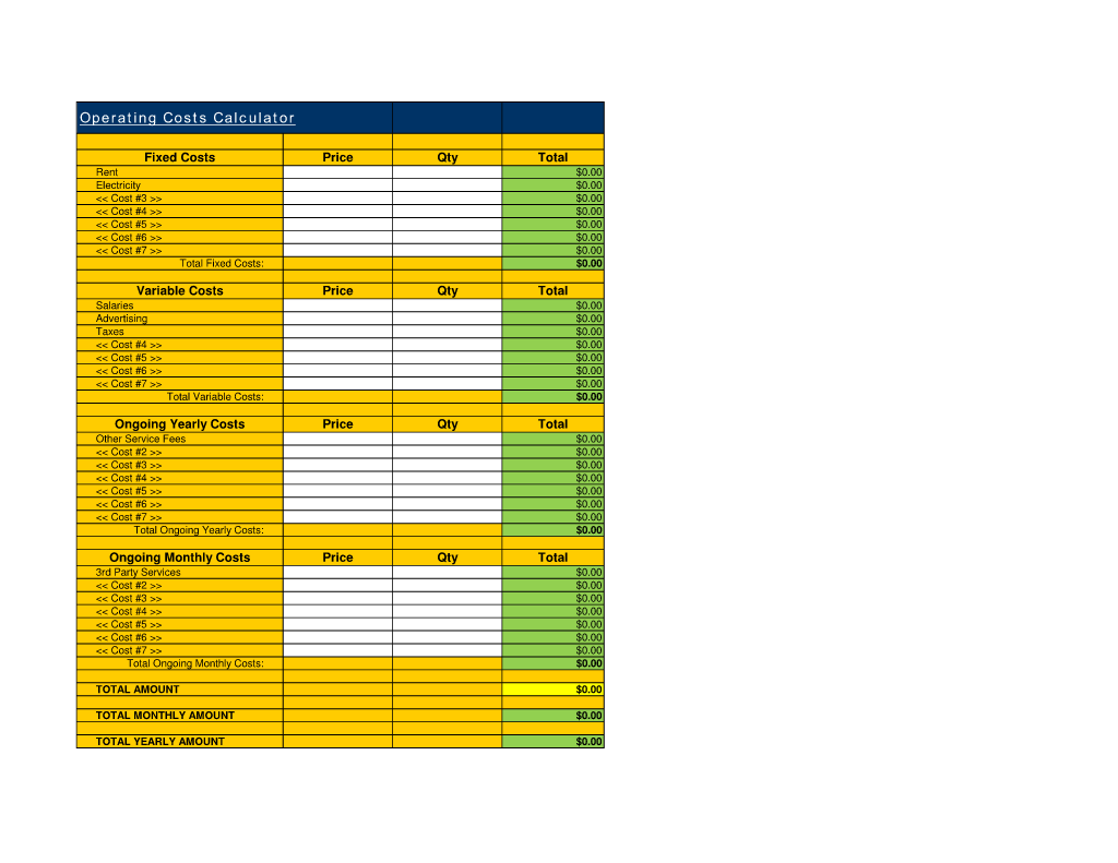 Operating Costs Calculator