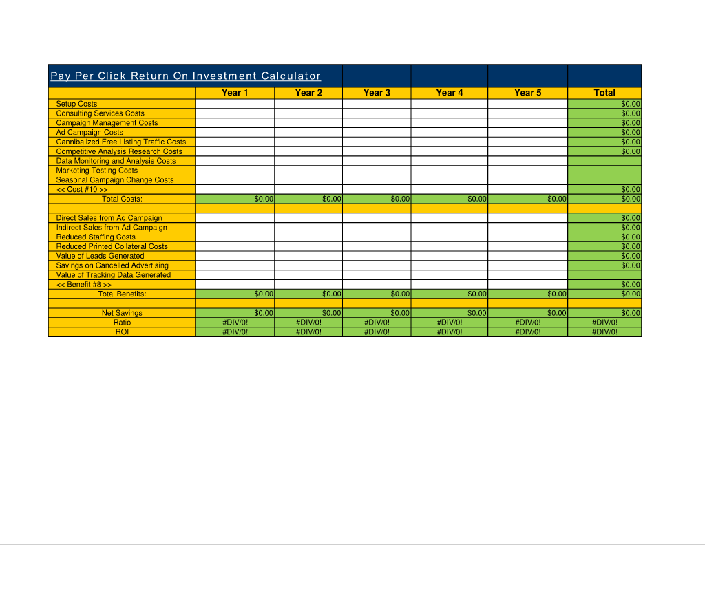 Pay Per Click Return on Investment Calculator